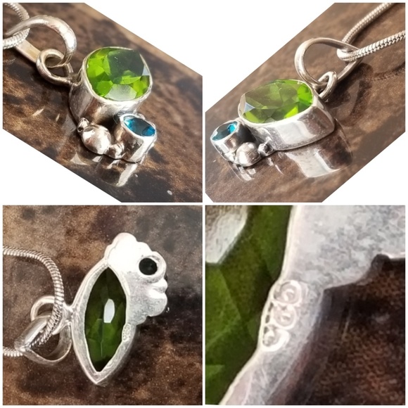 Genuine 6ct Peridot and Swiss Blue Topaz Pendant - Picture 3 of 4